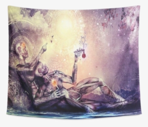 Cosmic Couple Spiritual Art Tapestry 60" - Abstract Trippy Psychedelic Art #339751