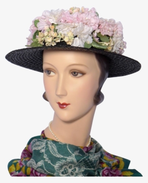 Vintage 1940s Gage Brothers Black Straw Boater Style - Hat #3305754