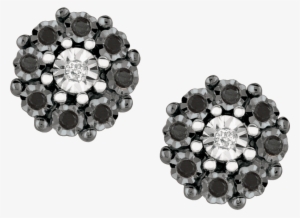 Sterling Silver Ebony Diamond Earrings - Rarest Rainbow Cluster Stud Earring #3310239