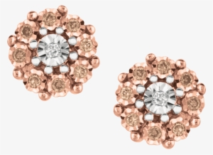 18k Rose Gold Plated Cappucino Diamond Earrings - Rarest Rainbow Cluster Stud Earring #3310342