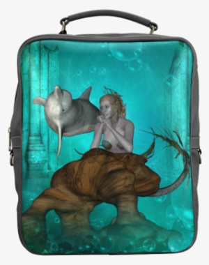 Beautiful Mermaid With Cute Dolphin Square Backpack - Wonderful Mermaid With Dolphin Shower Curtain #3325696