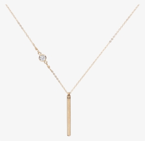 Thin Bar Off Center 4mm Round Cz Link Necklace - Pendant #3342760