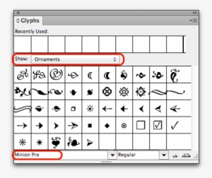 Ornamental Fonts In The Glyphs Panel - Wingdings Indesign #3350453
