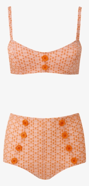 Genevieve Orange Two-tone Seersucker Button Bikini - Briefs #3365097