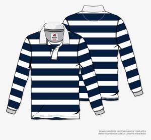 Mens Rugby Shirt Vector Template - Striped Long Sleeve Vector #3370304
