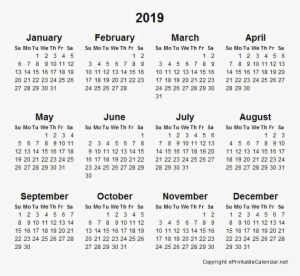 2019 Calendar Png Free Download - 2019 Full Year Calendar #3370359