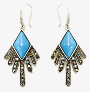 Aretes Rombo Azul Y Detalle Plateado - Aretes En Rombo Png #3376428