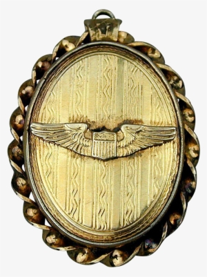Wwii Era Gold-filled / Sterling Locket W/ Pilot Wings - Crest #3377483
