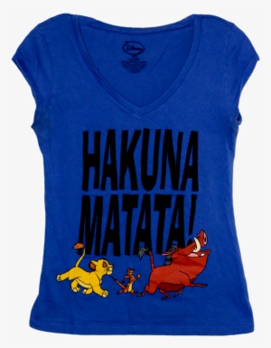 A Blue V Neck T Shirt With Simba, Timon, And Pumbaa - Disney Tank #3381023