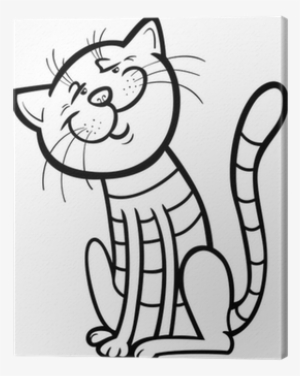 Happy Cat Cartoon For Coloring Book Canvas Print • - Cat And Christmas Tree Drawing #3382094