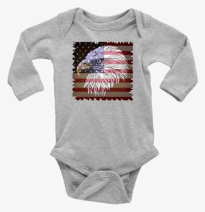 Distressed American Flag With Eagle Long Sleeve Baby - Infant Bodysuit #3384204
