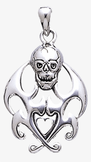 Flaming Skull Heart Pendant - Earring #3387742