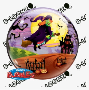 22 Single Bubble Balloon Flying Witch Spooky Brew Front - Qualatex Bubble Flying Witches Balloon #3399270