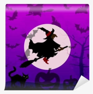 Halloween Background With Flying Witch Wall Mural • - Flying Witch Halloween #3399417
