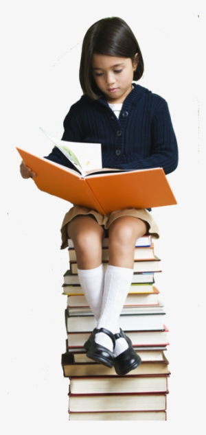 Eye Level Girl Sit Books Foundation Small Png - Kids With Stacks Of Books #347101