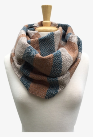 Teal, Gold And Cream Woven Infinity Scarf - Scarf #347289