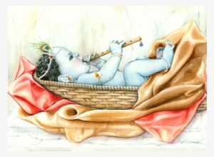 Krishna Flute With Peacock Feather Png Krishna In The - Baby Krishna In Basket #347902