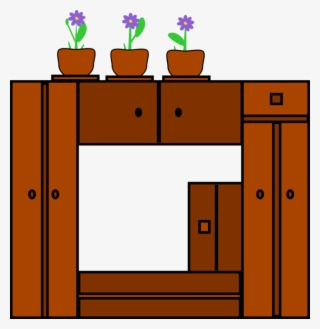 Wall, Wooden, Frame, Plants, Wood, Living, Pottery - Living Room Cabinet Clipart #347962