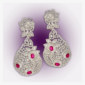 Elaborate Diamond Ruby Danglers - Earrings #3401415