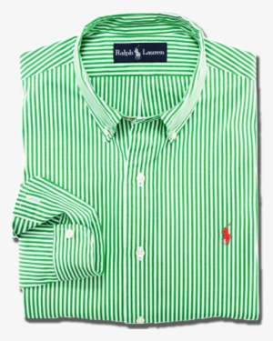 ~ralph Lauren Green Striped Small Pony Custom Fit Long - Ralph Lauren Green Shirts #3410807
