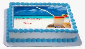 Personalised Beach Cocktails Scene Fondant Icing Cake - Football Pitch Birthday Cakes #3414308