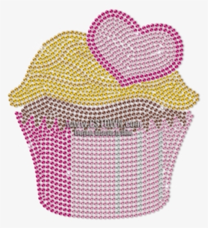 Pink Cupcake Decorated With Heart Rhinestud Transfer - Storage Basket #3416560