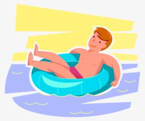 Vector Illustration Of Young Boy Floats In Inflatable - Clip Art #3421344