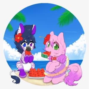 Paichitaron, Beach, Eating, Flower In Hair, Inner Tube, - Cartoon #3421578