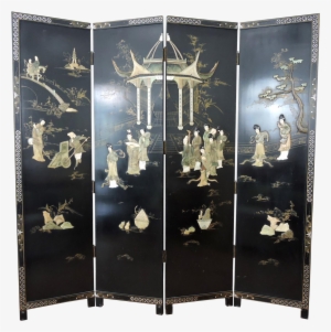 Antique Chinese Black Lacquer Jade Room Divider In - Lacquer #3430284