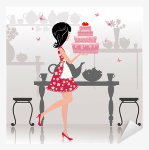 Vinilo Pixerstick Chica Con Un Pastel De Cumpleaños - Birthday Cards Luxurious #3449489