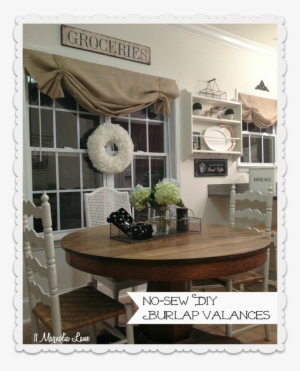 How To Make A No-sew Diy Burlap Window Valance - Drop Cloth Valances In Kitchen #3451636