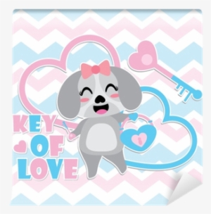 Cute Puppy Gets Heart Padlock And Key Vector Cartoon - Padlock #3462296