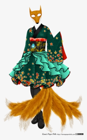 A Knee-length Teal Green Dress With A Fox Mask And #3464910
