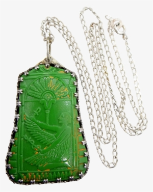 Precious Lord Of The Rings Pendant Necklace - Rare Max Neiger Sterling And Green Glass Egyptian Necklace #3472317