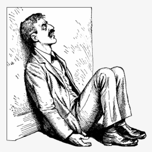 Person Sitting Against Wall Drawing #3487167