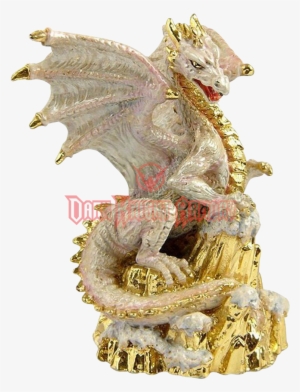 White And Golden Snowy Dragon Statue - White Dragon On Top Of A Snowy Peak Sculpture #3492813