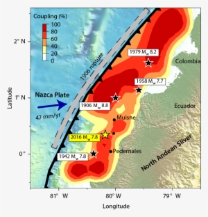 Historical Earthquakes In The Ecuador-colombia Subduction - Map #3496869