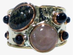Gold White Metal Cuff W/rose Quartz, Brown Jasper & - Quartz #3496937