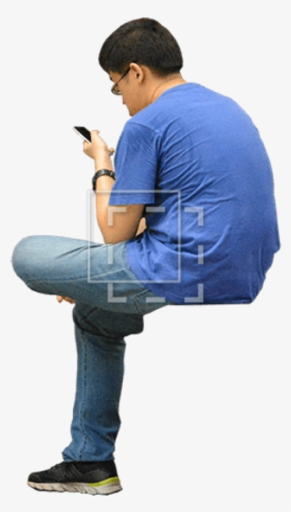 Guy In A Blue Shirt Checking His Phone While Sitting - Person Sitting Using Phone #350192