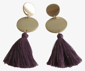 Time And Tru Wine Gold Circle Earring With Thread Tassel - Earrings #350565