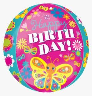 Birthday Cute Butterfly Orbz Balloon - 16" Happy Birthday Cute Butterfly Orbz Foil Balloon #353771