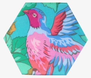 Hexagon Shaped Piece Of Fabric With A Colourful Bird - Textile #356072