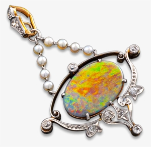 Antique Black Opal, Diamond And Pearl Pendant - Black Opal #3501497