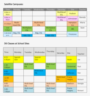 Class Schedule Adult Esl For Fall 2018final-1 - Portable Network Graphics #3514207