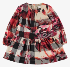 Babies Check Detail Floral Print Dress Beige Multi - Pattern #3525107