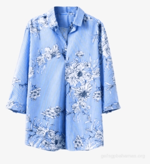 Floral Print Striped Longline Shirt - Shirt #3525352