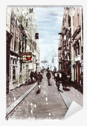 Illustration Of City Street - Watercolor Painting #3545221