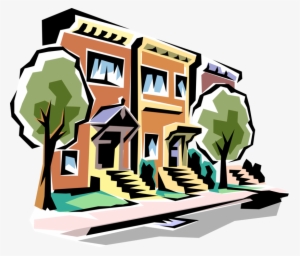 Vector Illustration Of Urban City Street With Townhouses - Ring Toss Clip Art #3545421