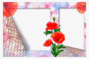 Moldura Com Flores Vermelha Com Espaço Para 2 Fotos - Frame Flower Design Pink #3546787