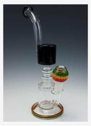 9" Rasta Colored Dab Rig With Bent Neck & Black Glass - Smoking Pipe #3557075